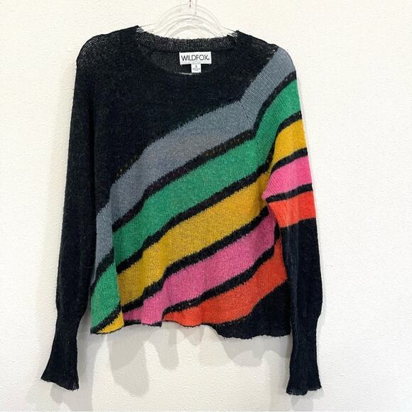 Wildfox Mirage Black Rainbow Striped Alpaca Wool Oversized Pullover Sweater - S - Picture 2 of 12